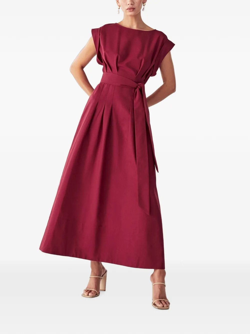 WILLA Lecia belted pleated midi dress - Rot
