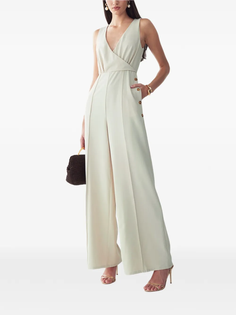 WILLA Justina button-detail sleeveless jumpsuit - Toni neutri