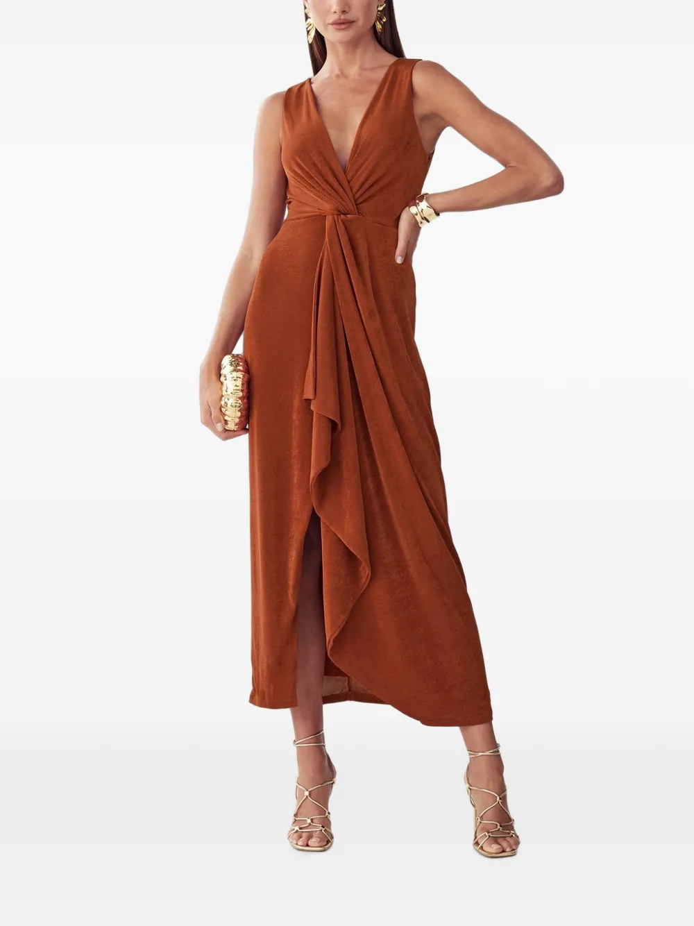 BWLDR v-neck twist-detail midi dress