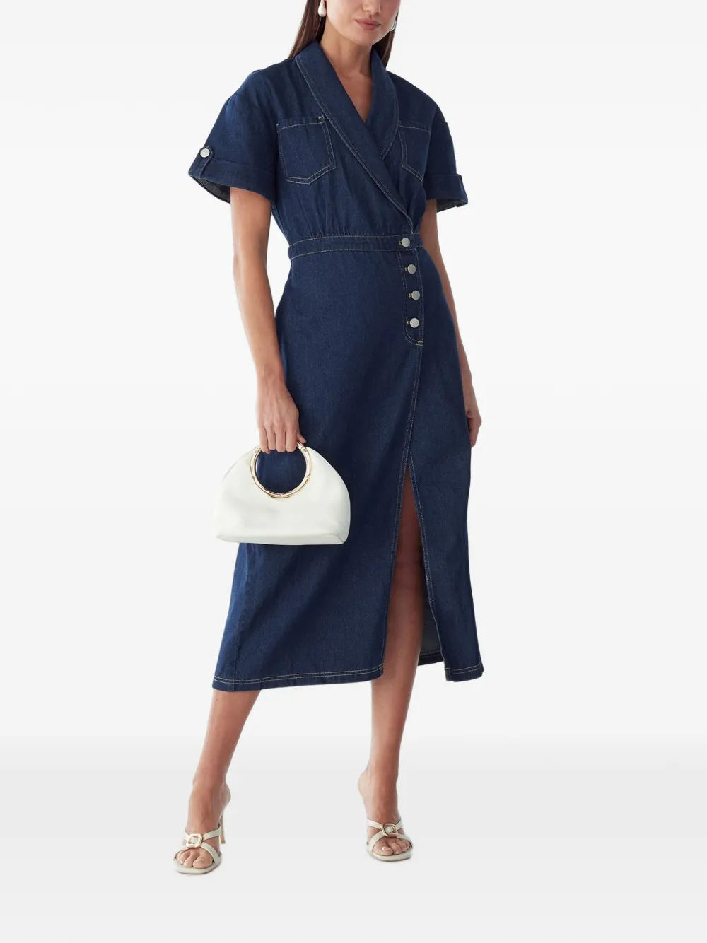 WILLA wrap-front denim midi dress