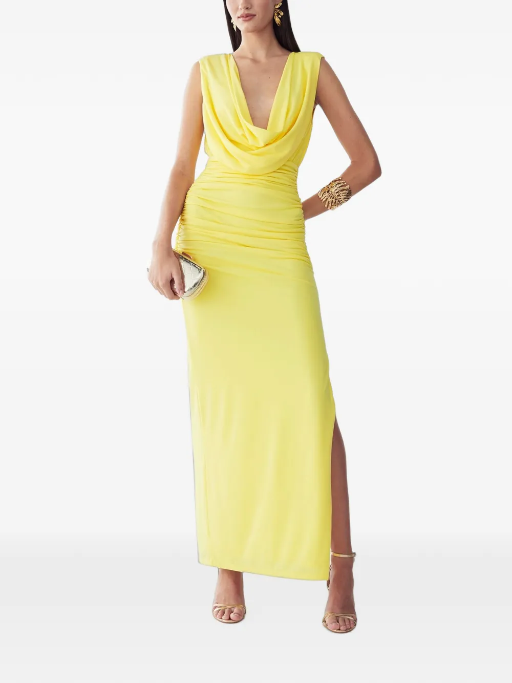 BWLDR cowl-neck ruched maxi dress