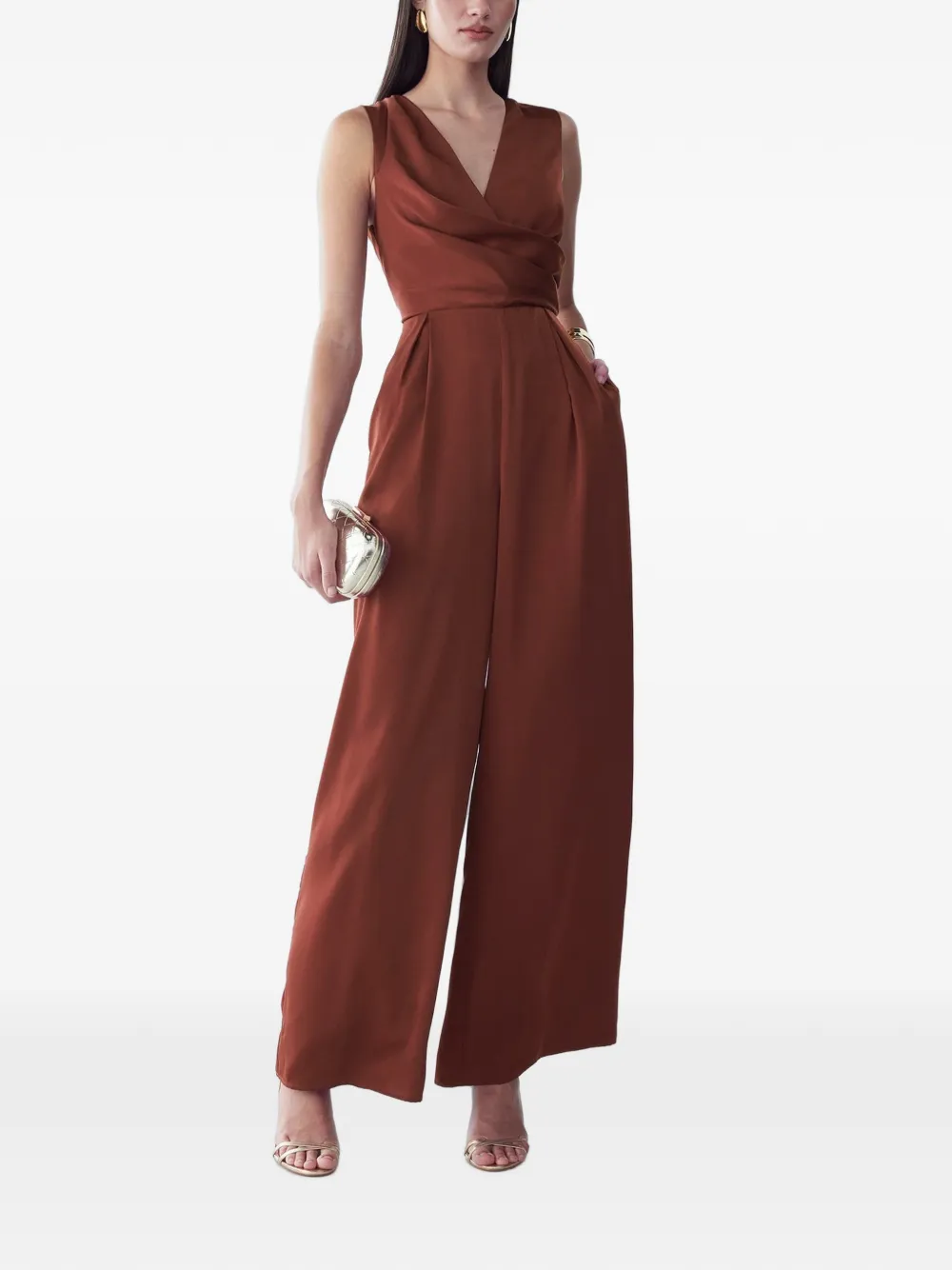 WILLA draped V-neck jumpsuit - Marrone