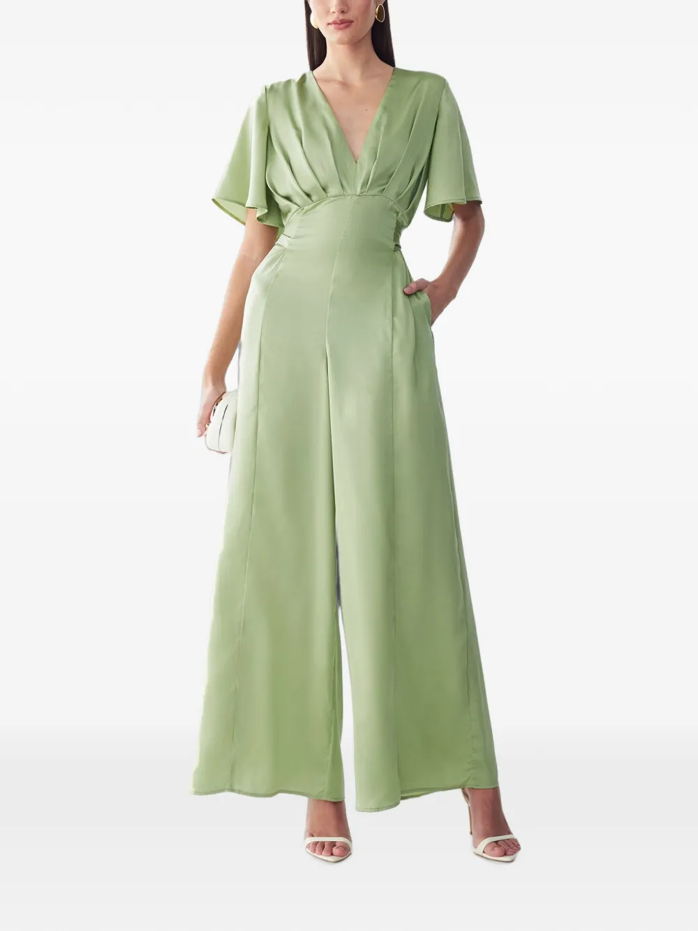 WILLA satin-finish pleated jumpsuit - Verde