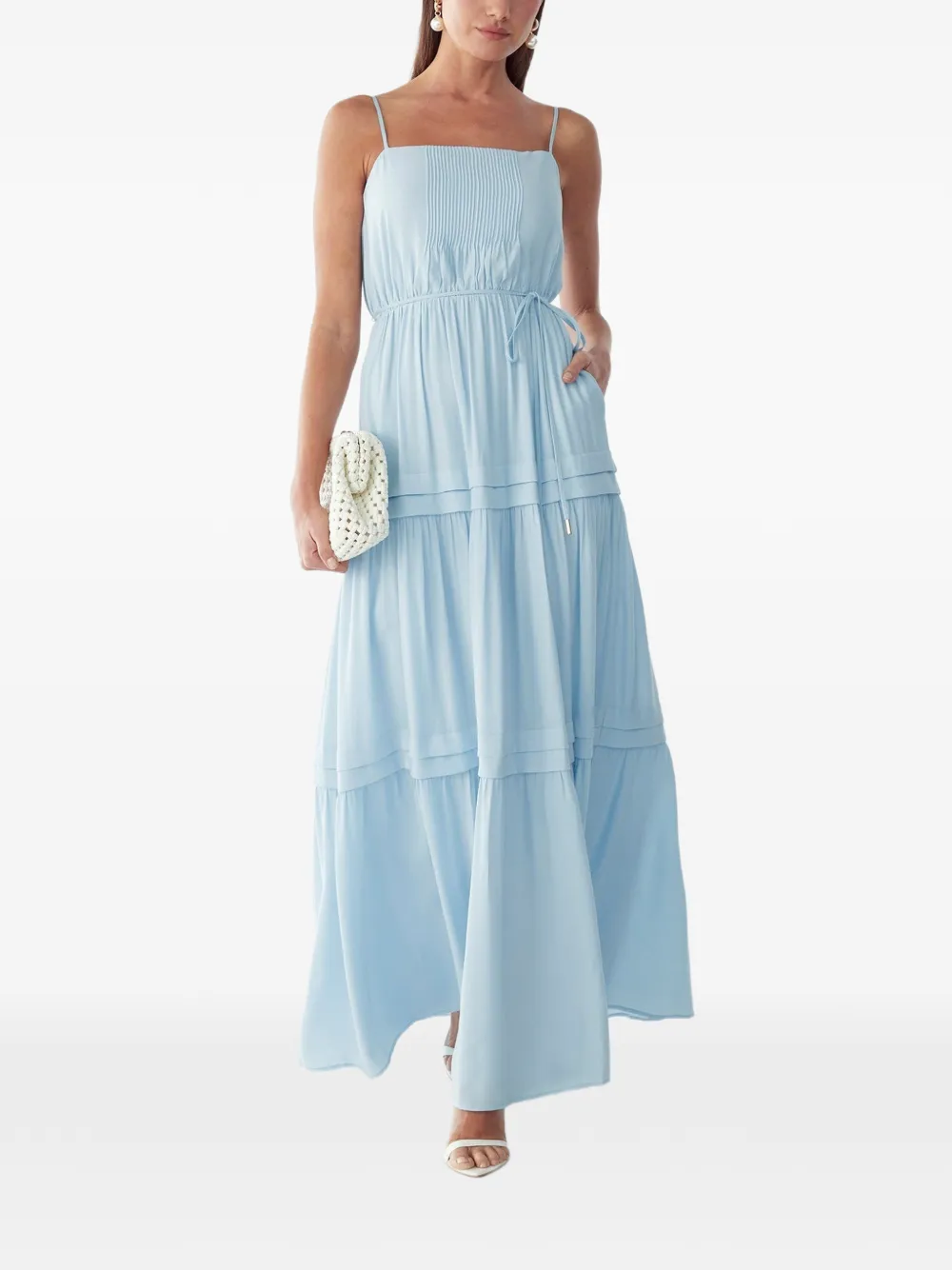 ST MRLO pintuck-detail tiered midi dress
