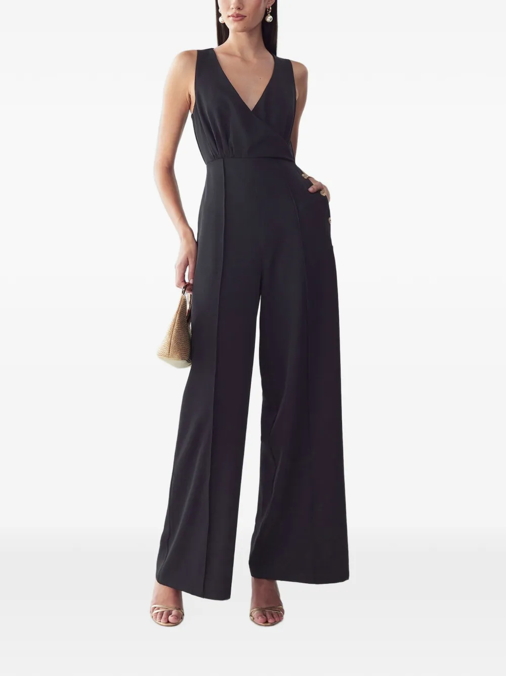 WILLA Justina wrap-style pintuck jumpsuit - Nero