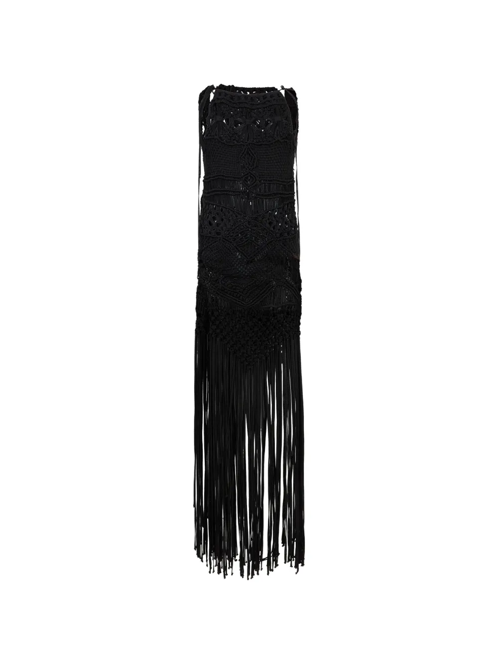 Alberta Ferretti fringe-detail macramé dress - Nero