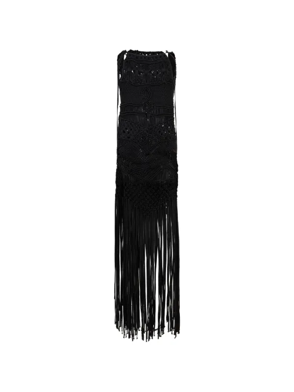 Alberta Ferretti fringe-detail Macramé Dress | Black