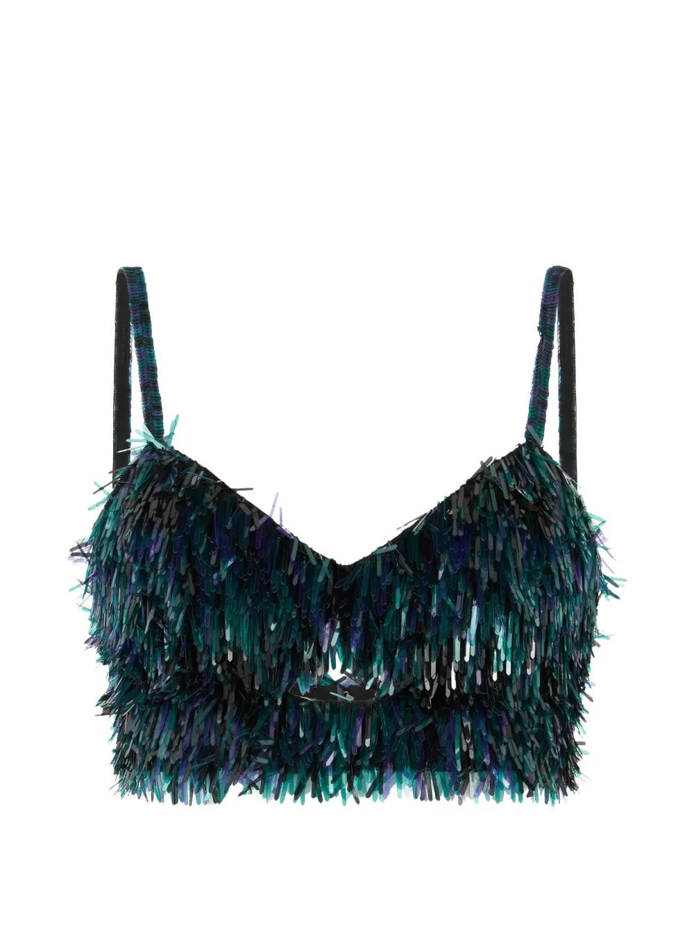 Alberta Ferretti sequin-fringe V-neck top - Nero