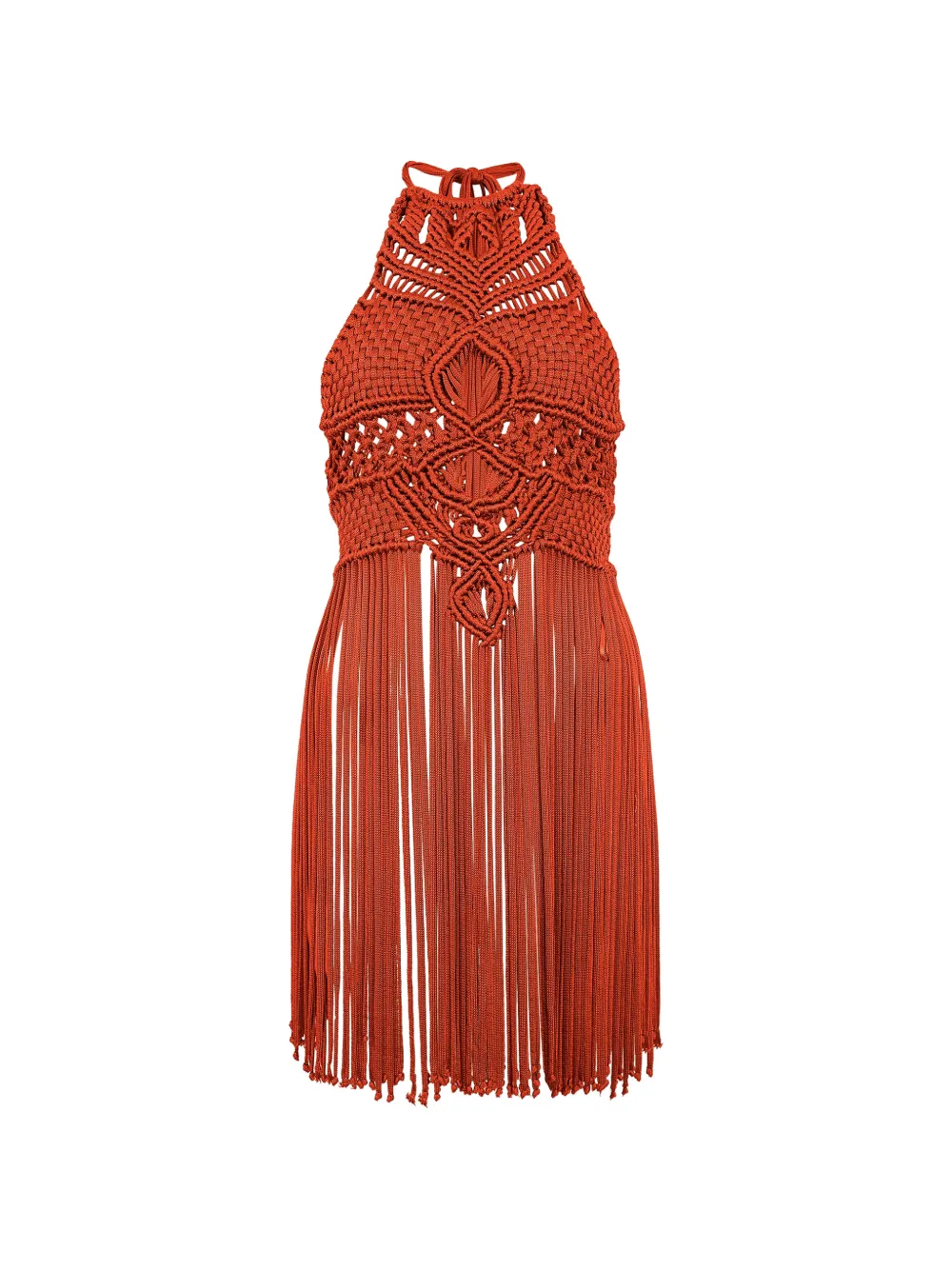 Alberta Ferretti macramé fringe mini dress - Orange