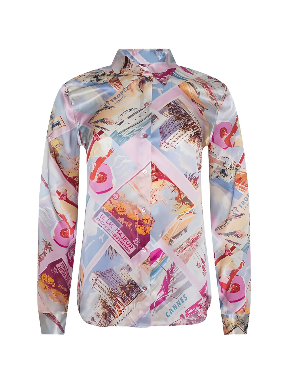 L'Agence Tyler Seidenbluse mit Postkarten-Print - Blau