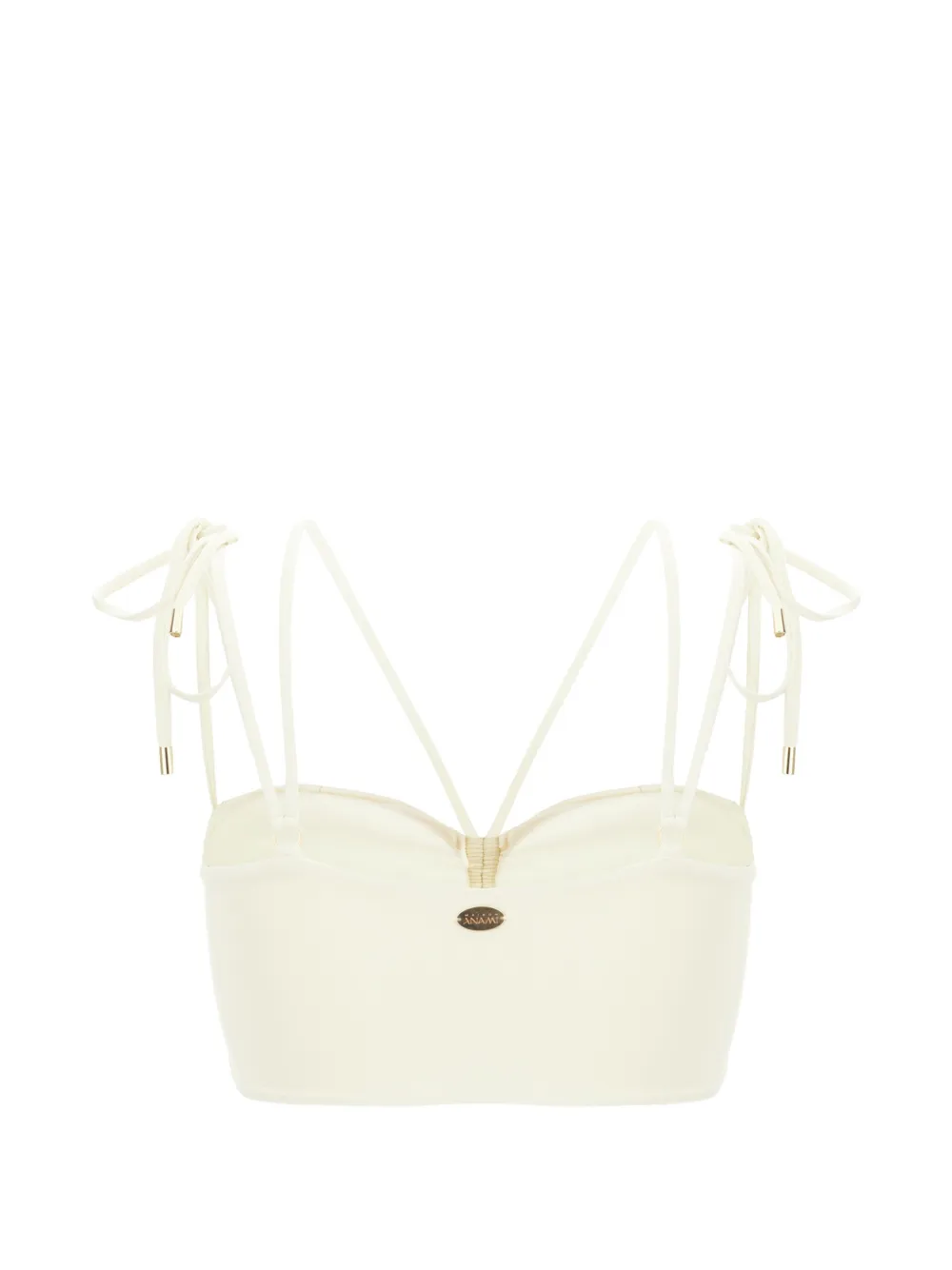 Maison Anami Bikinitop met striksluiting en ruches Beige