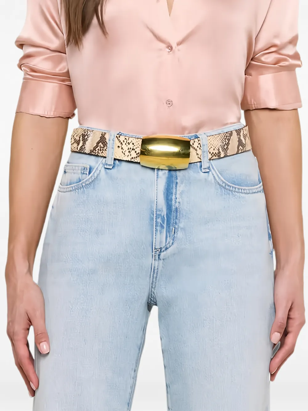 L'Agence Milou leren riem met slangen-effect Beige