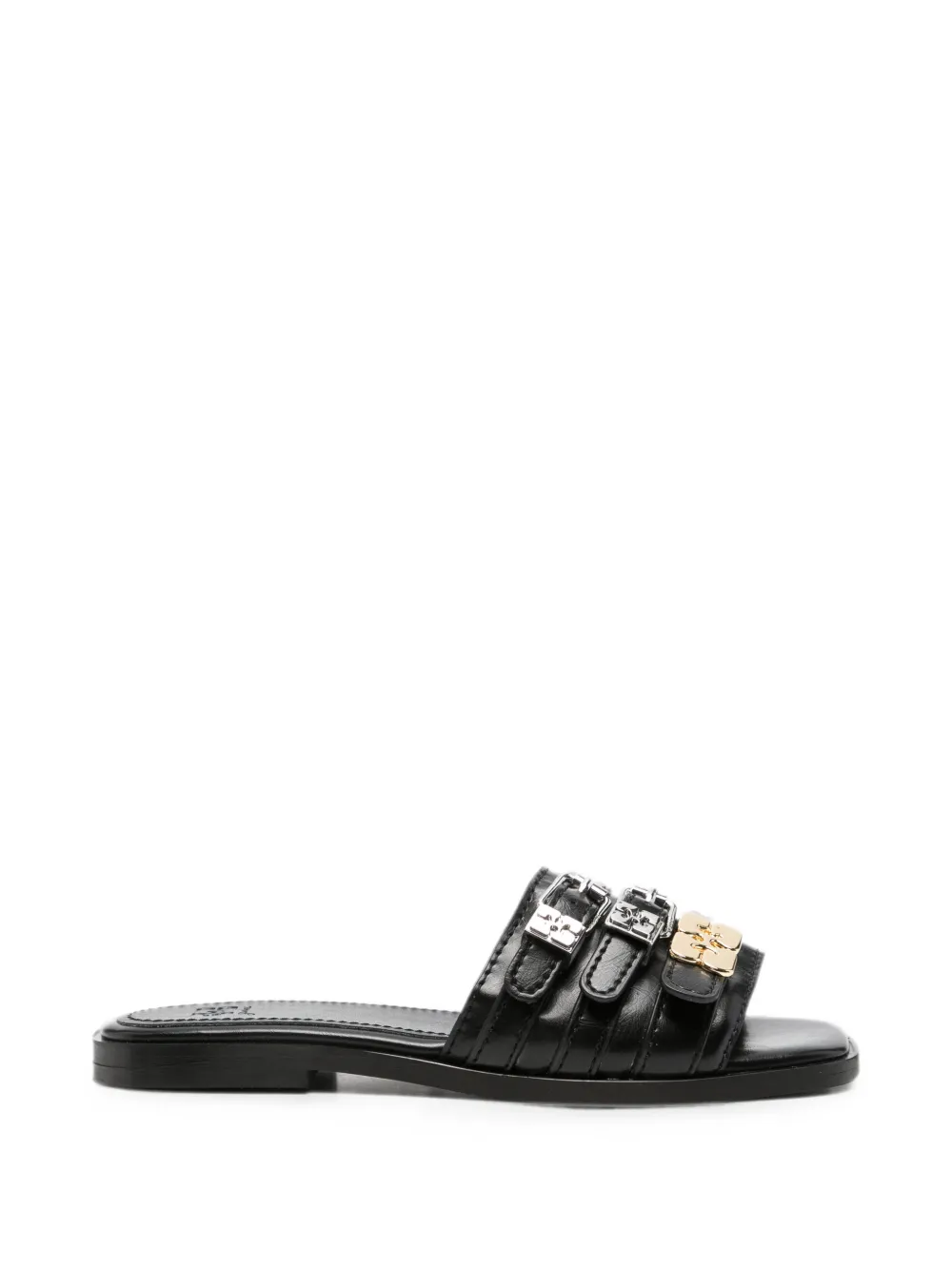 GANNI buckle-detail leather slides Zwart