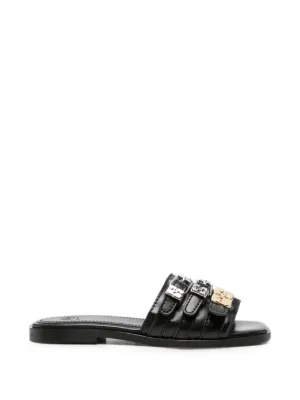 GANNI Buckle Flat Leather Sandals | Black | FARFETCH