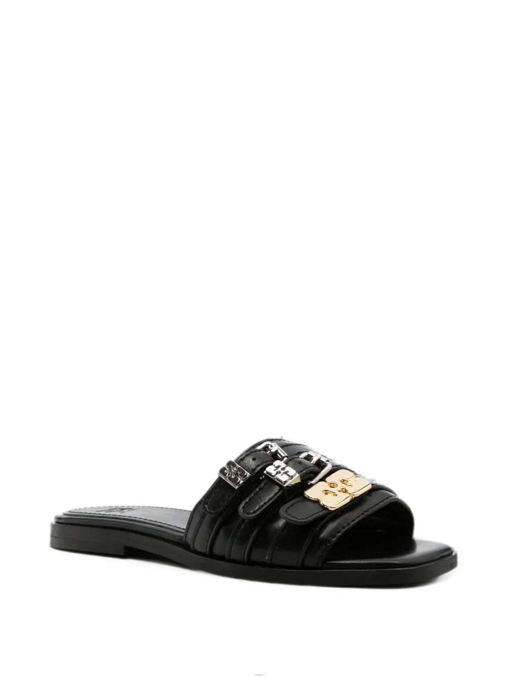 GANNI buckle-detail leather slides Zwart