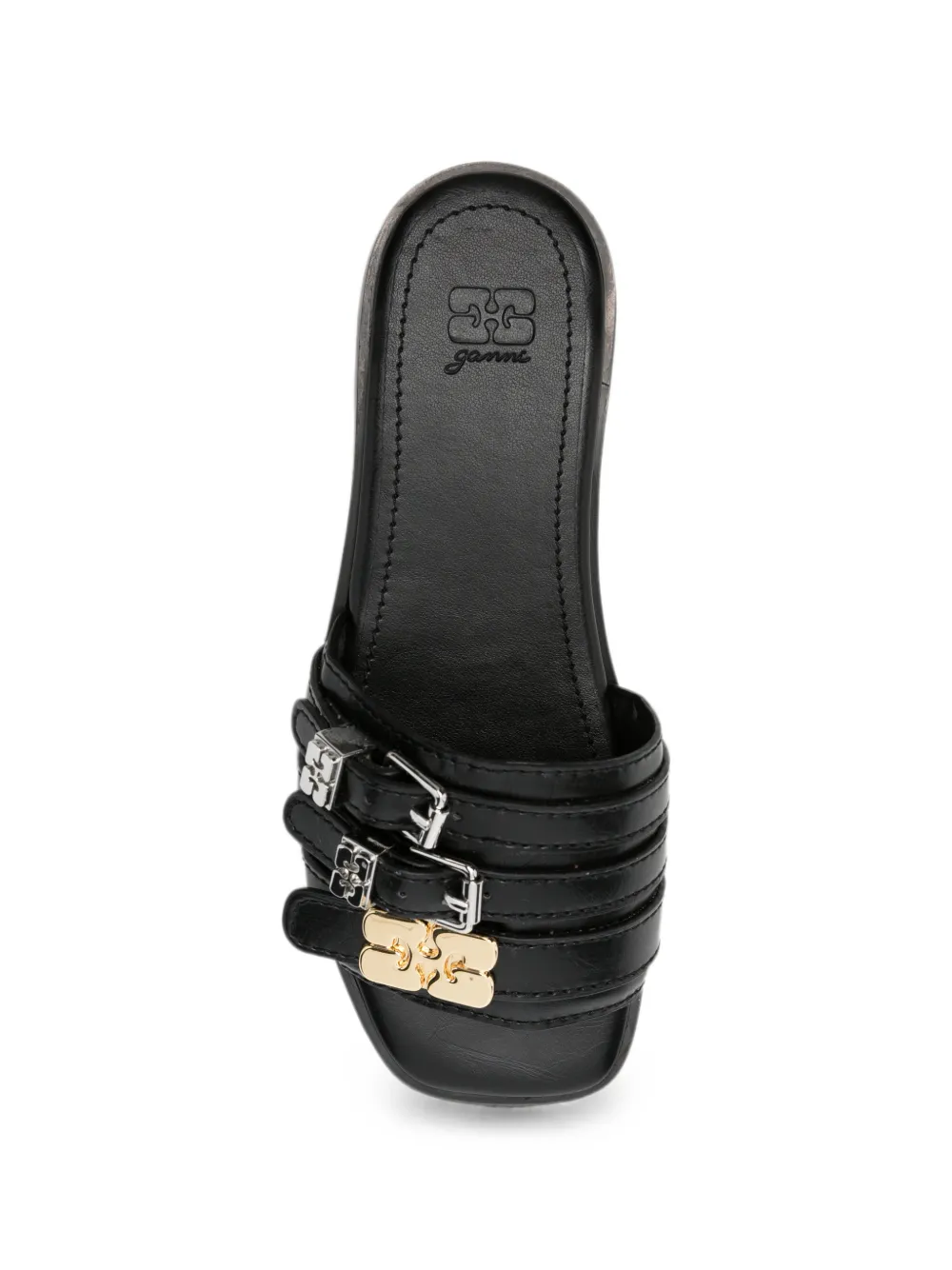 GANNI buckle-detail leather slides Zwart