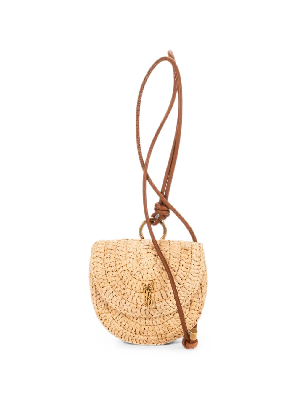 Saint Laurent Pre-Owned mini round raffia crossbody bag - Nude