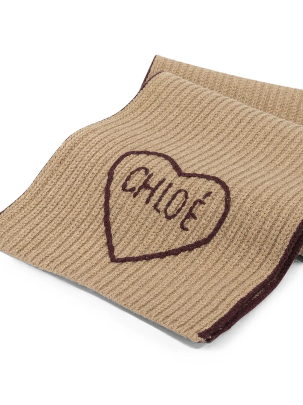Chloé Sjaal met geborduurd hart Beige