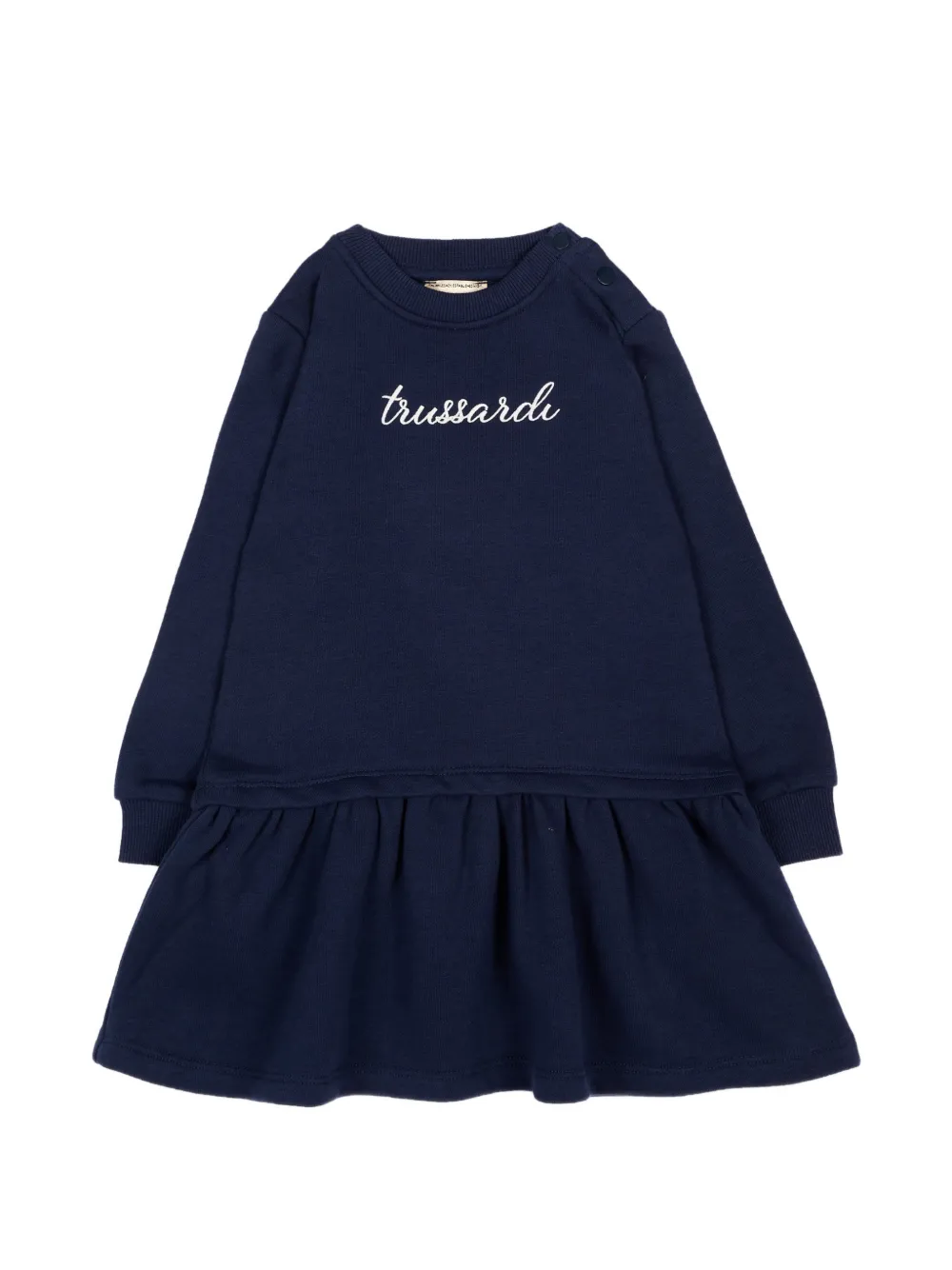 TRUSSARDI JUNIOR logo-embroidered ruffled dress - Blau