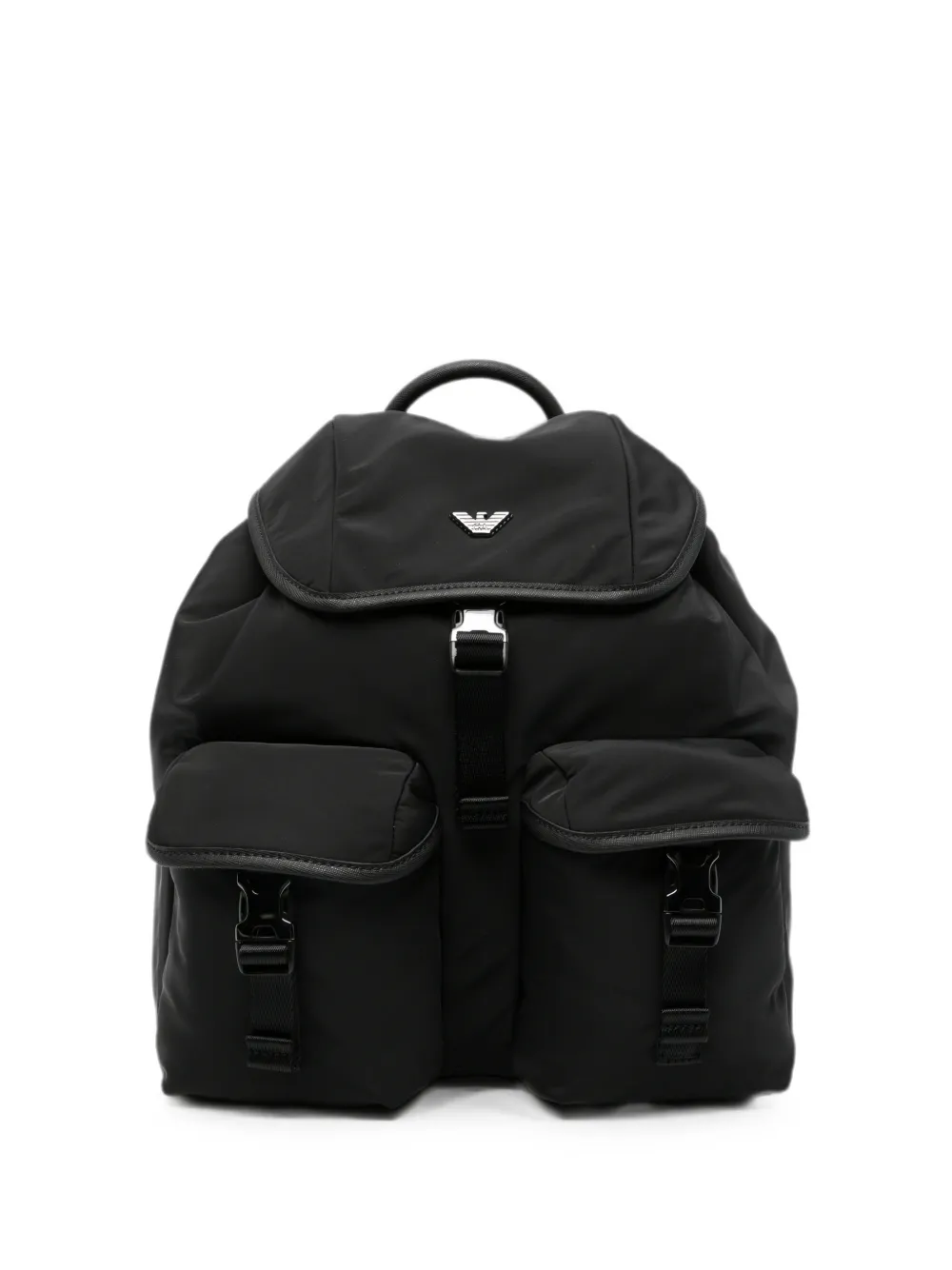 Emporio Armani Logo-plaque Buckled Backpack In Black