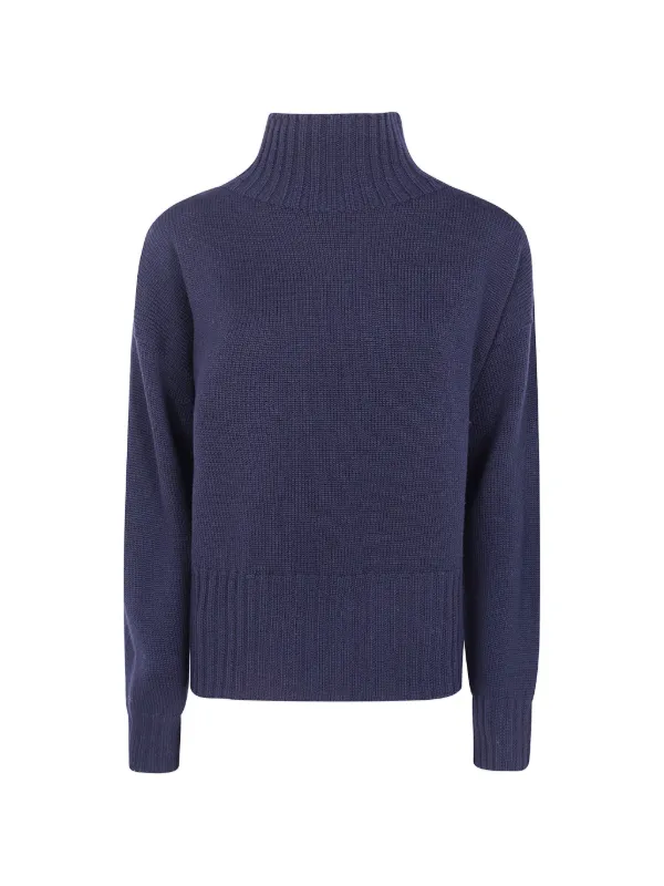 Drumohr Ribbed-knit High-neck Sweater in Blue