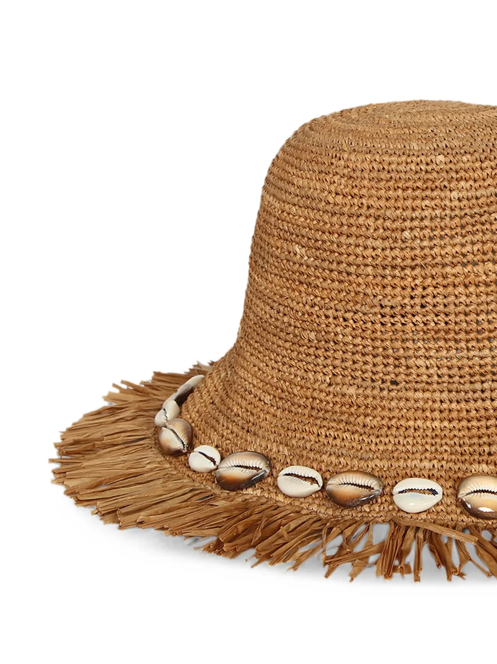 Alanui Hoed verfraaid met schelpen en franje Beige