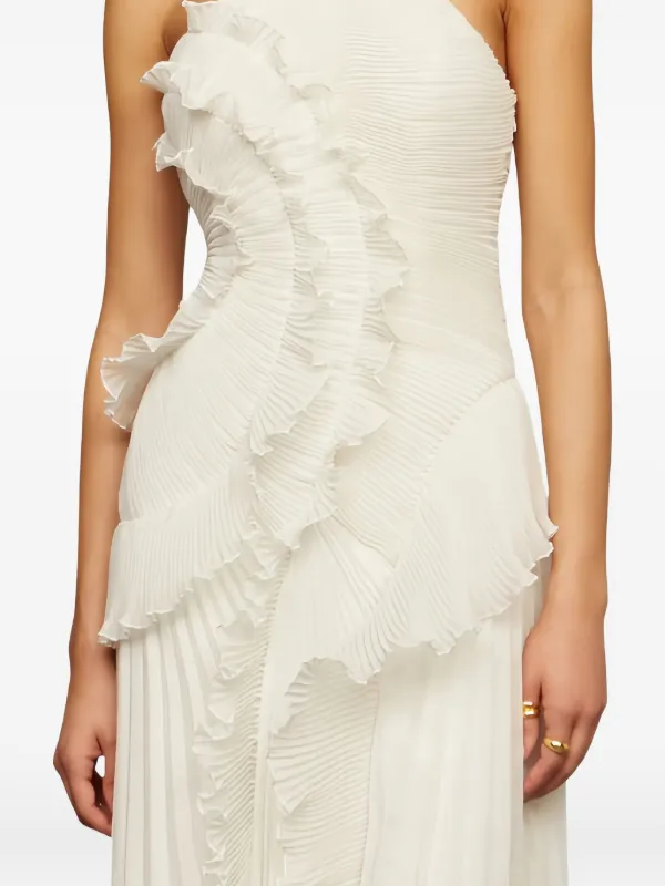 Amur Lorelie Ruffled Halter-neck Gown in Neutrals