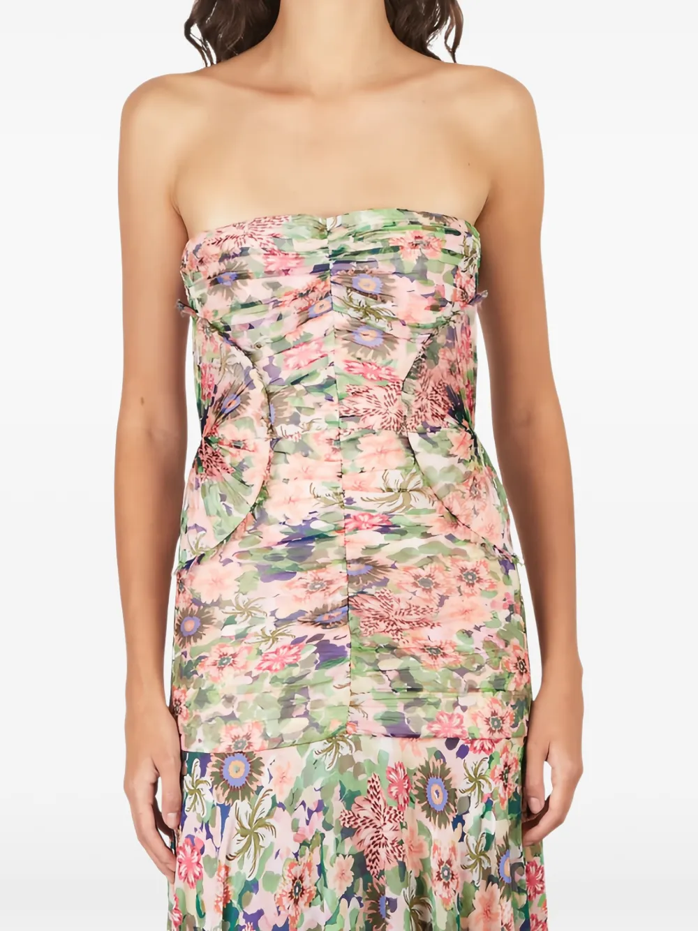 Saloni Kristie Floral-print Strapless Maxi Dress in Pink, view 4