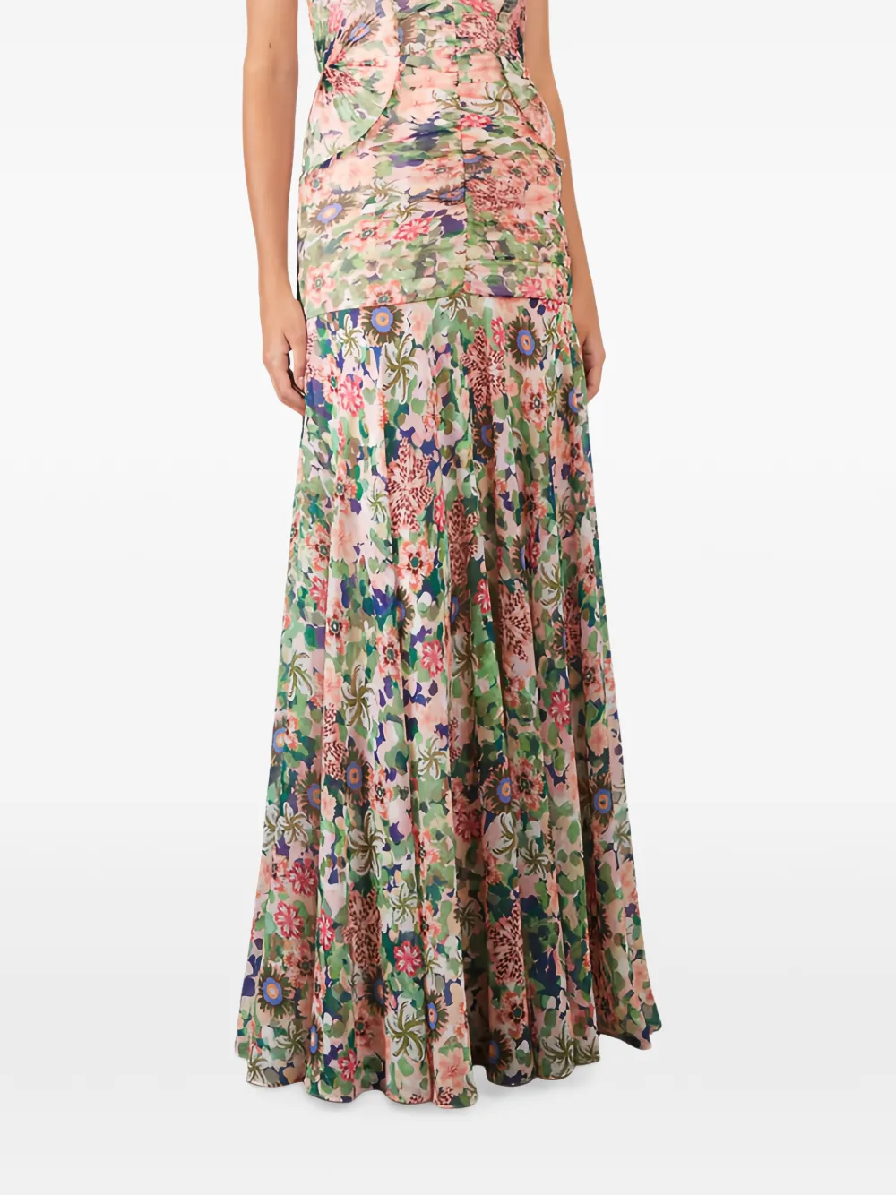 Saloni Kristie Floral-print Strapless Maxi Dress in Pink, view 3