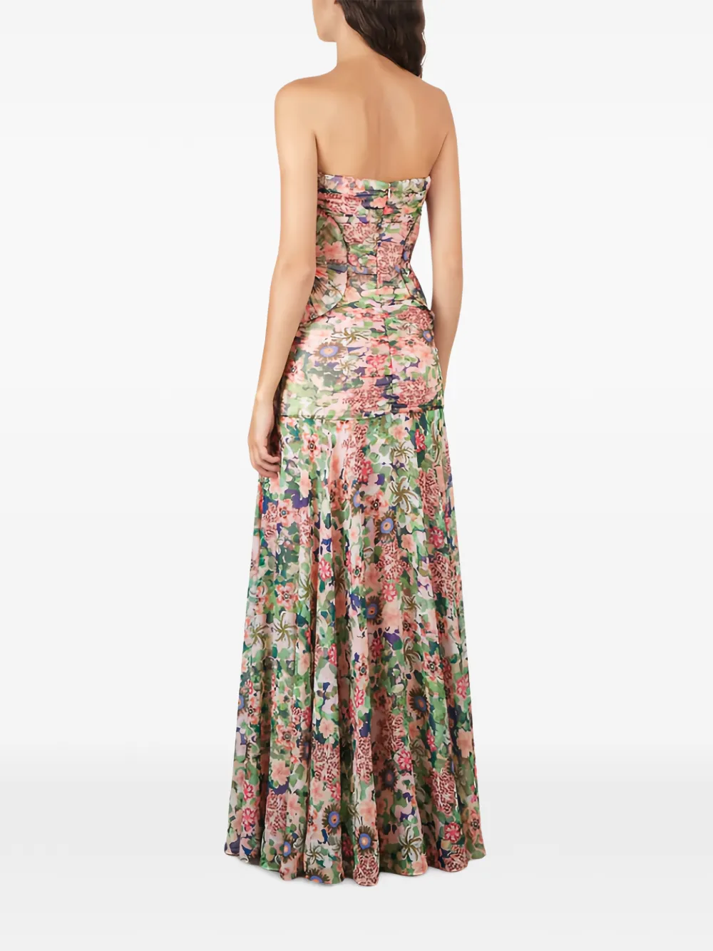 Saloni Kristie Floral-print Strapless Maxi Dress in Pink, view 2