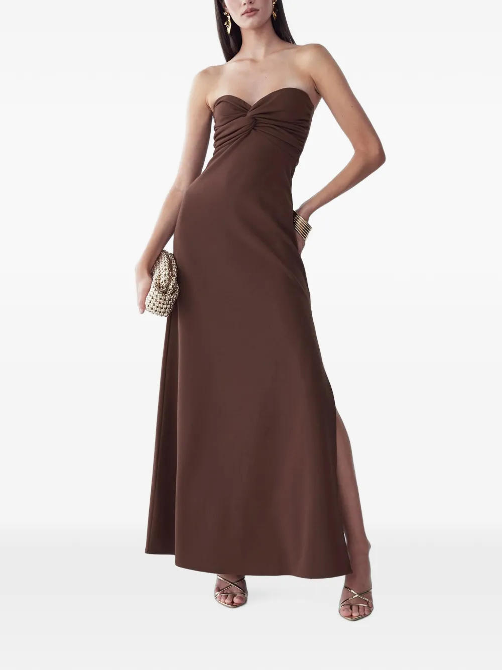 BWLDR Chase twist-detail strapless maxi dress - Braun