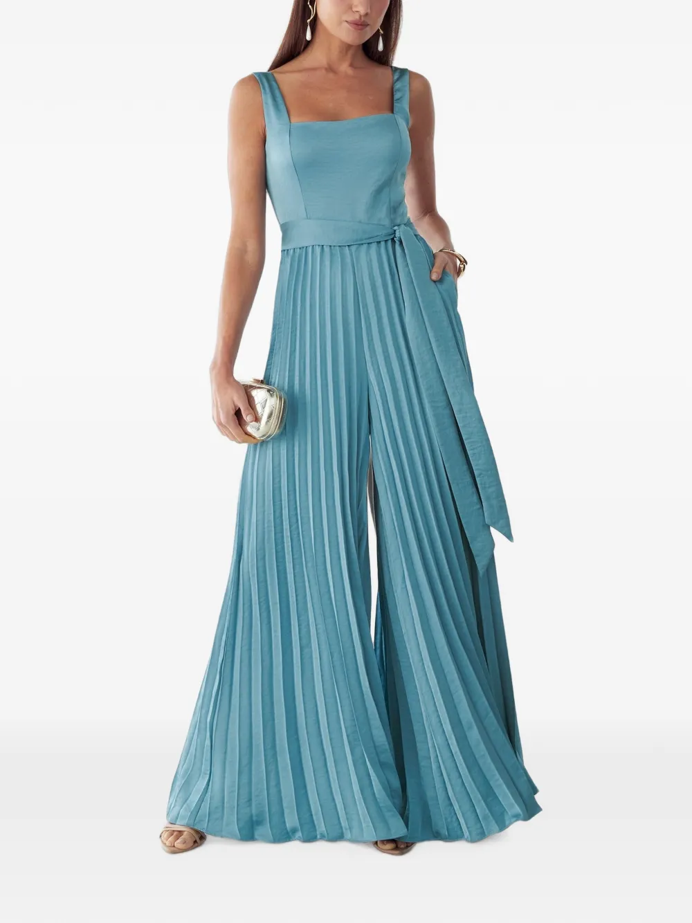 WILLA Ena pleated belted jumpsuit - Blau