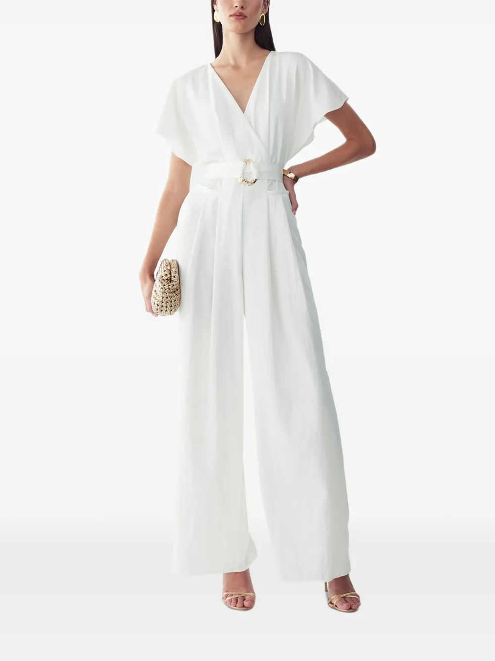 BWLDR belted V-neck jumpsuit - Weiß