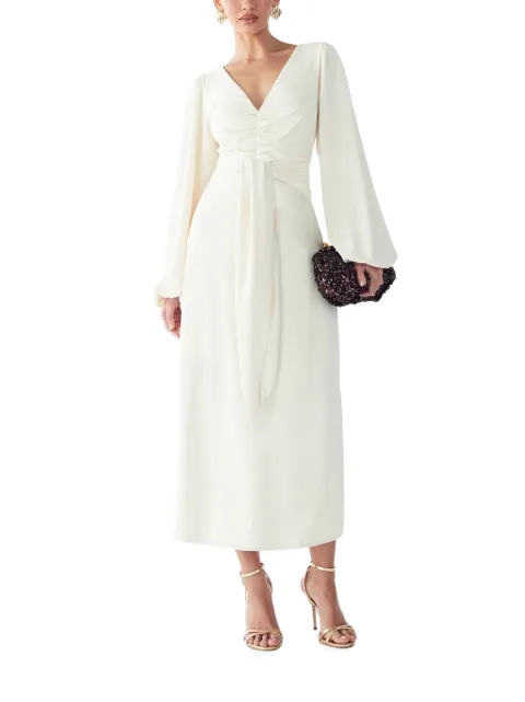 WILLA Gwen ruched tie-fastening midi dress