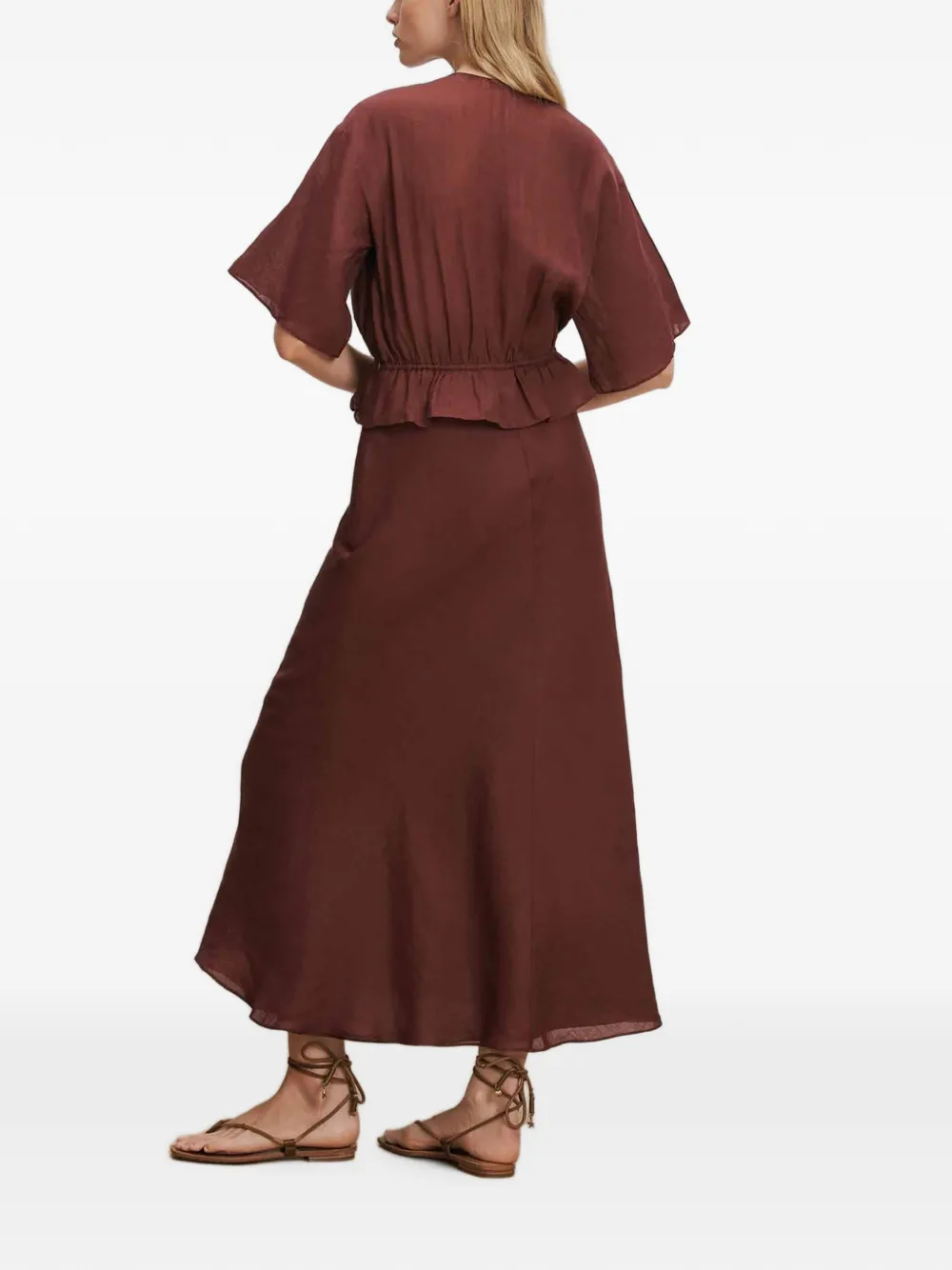 Veronica Beard Dominick Ruffled Lace-trim Midi Dress in Red, view 3