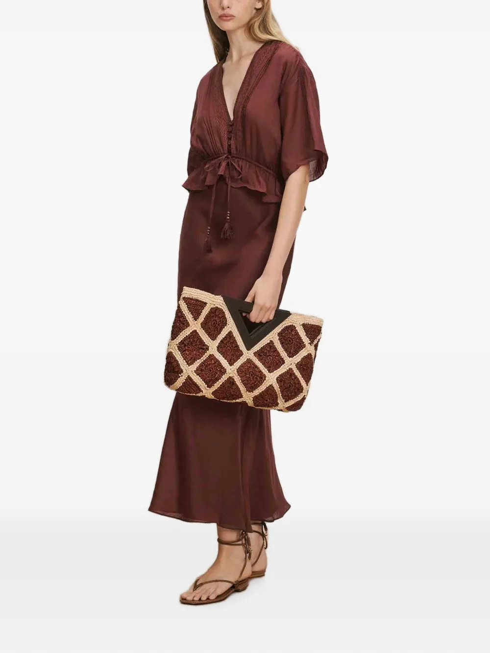Veronica Beard Dominick Ruffled Lace-trim Midi Dress in Red, view 2