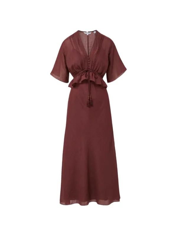 Veronica Beard Dominick Ruffled Lace-trim Midi Dress in Red