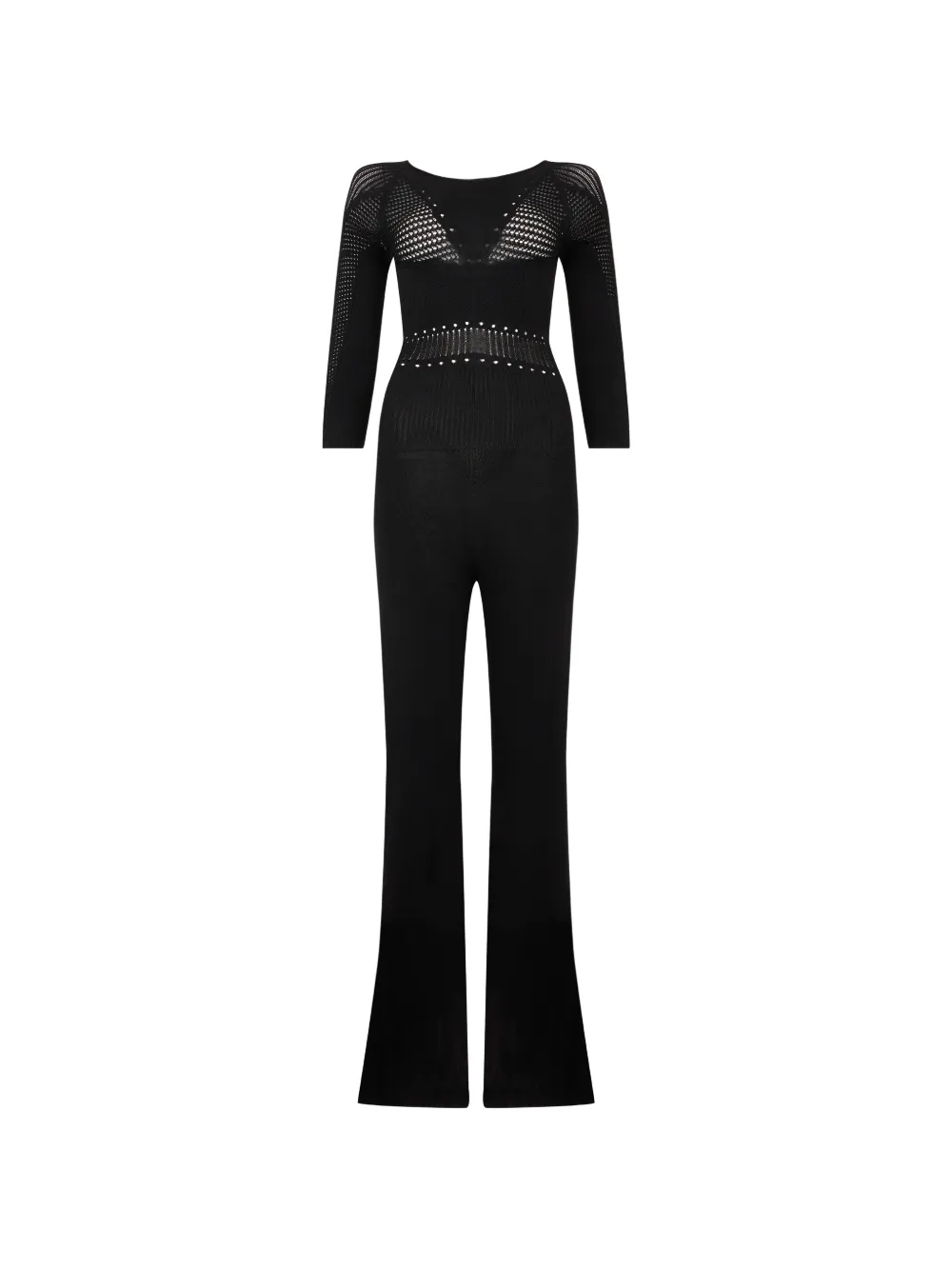 Alberta Ferretti pointelle-knit flared jumpsuit - Nero