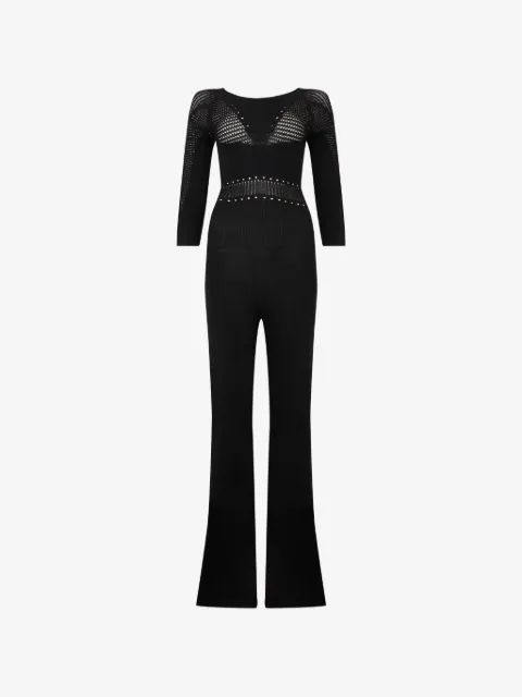 Alberta Ferretti pointelle-knit flared jumpsuit