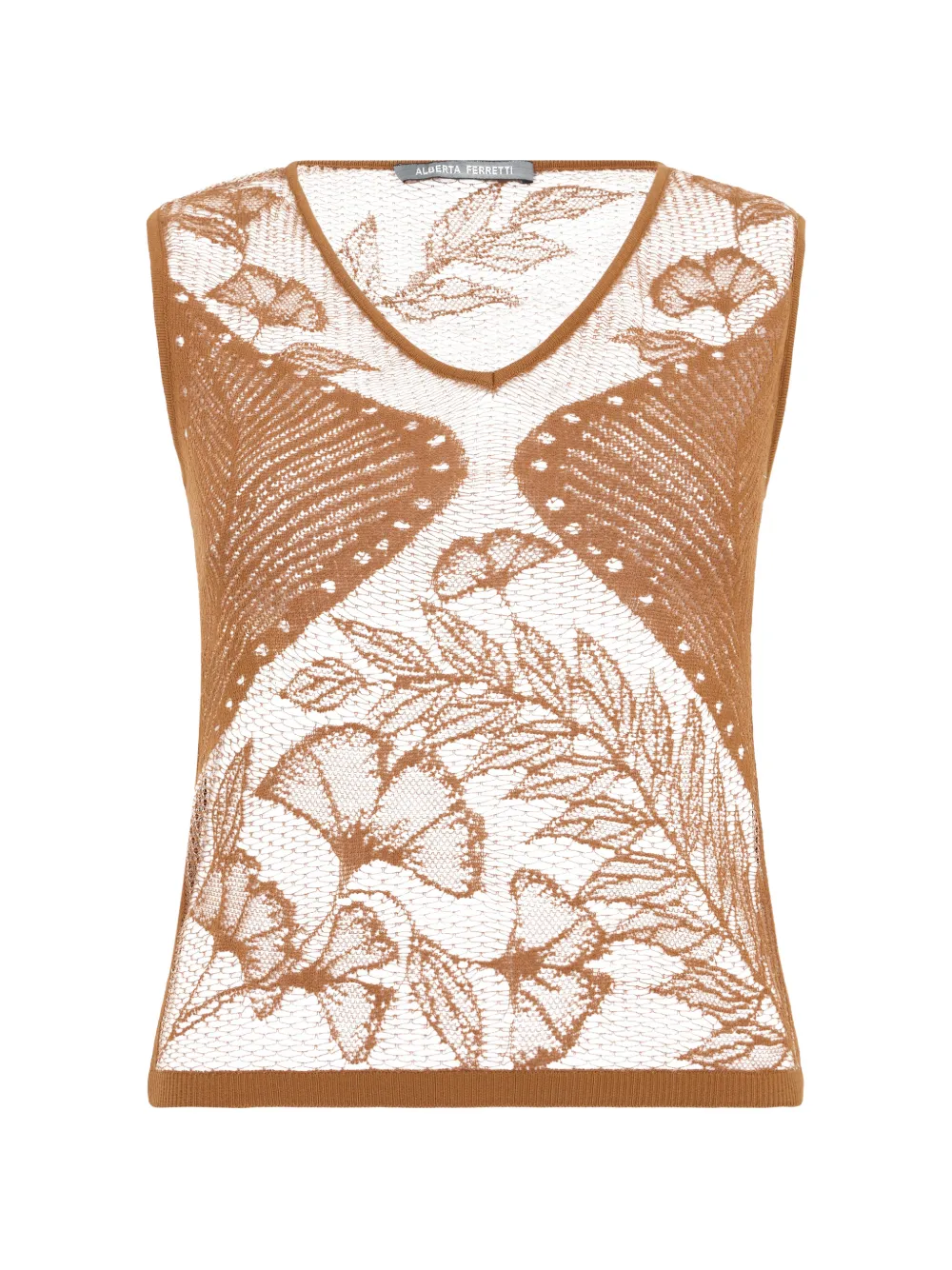 Alberta Ferretti floral-lace V-neck top - Toni neutri