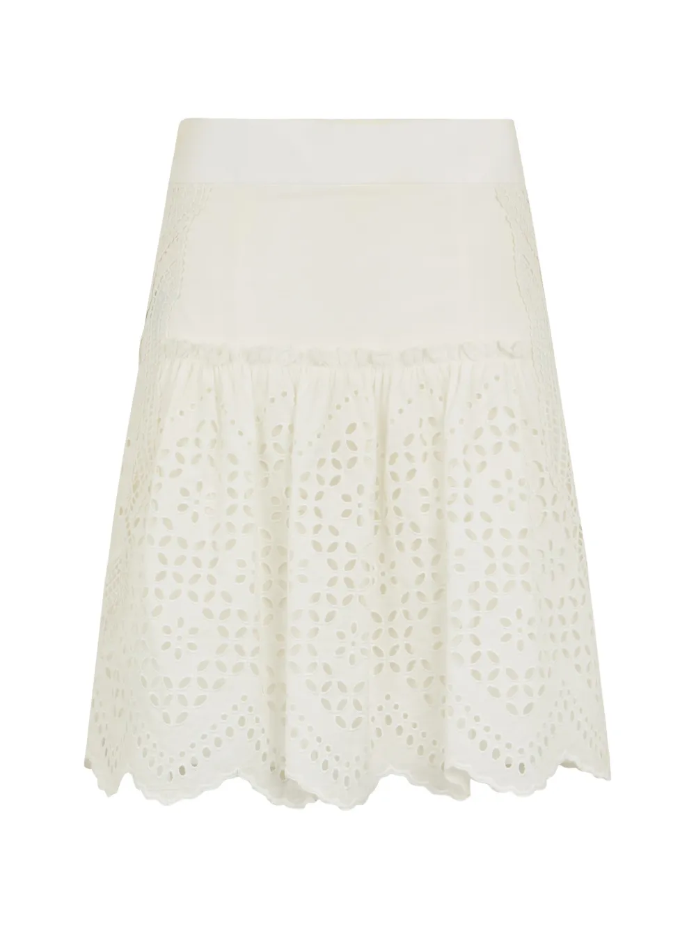 Alberta Ferretti broderie-anglaise wavy-hem midi skirt - Bianco