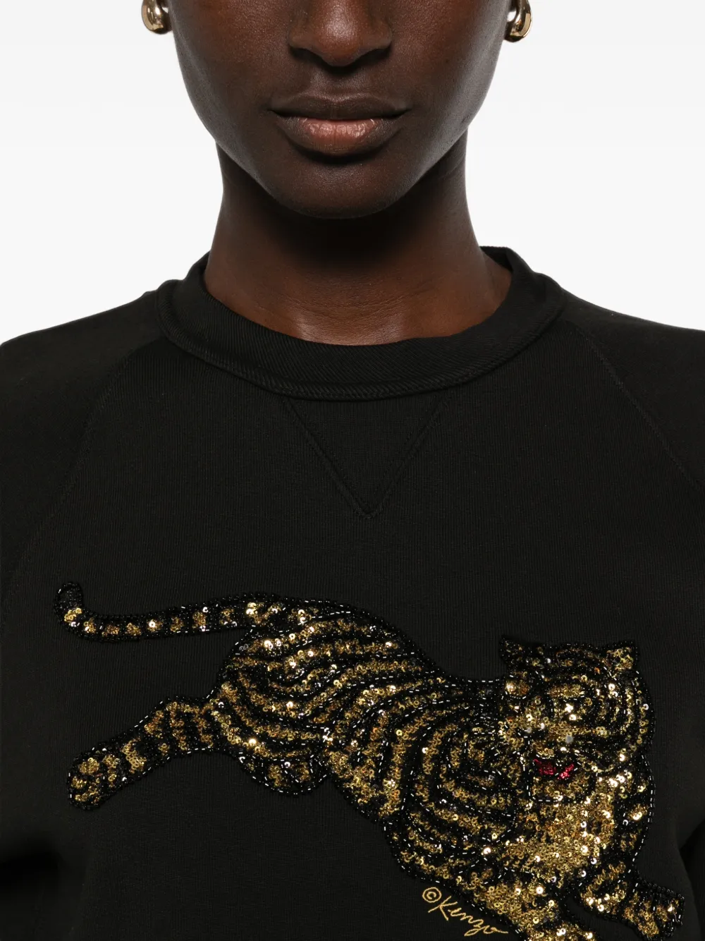 Kenzo Sweater verfraaid met pailletten en tijger-patroon Zwart