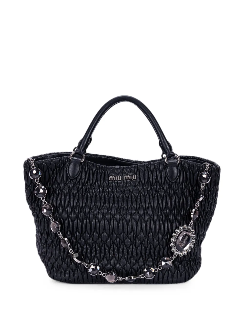 Miu Miu Pre-Owned matelassé crystal-embellished tote bag - Nero