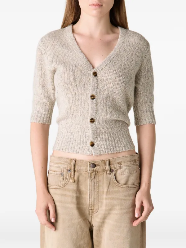 R13 Cashmere Elbow-sleeve Cardigan in Neutrals