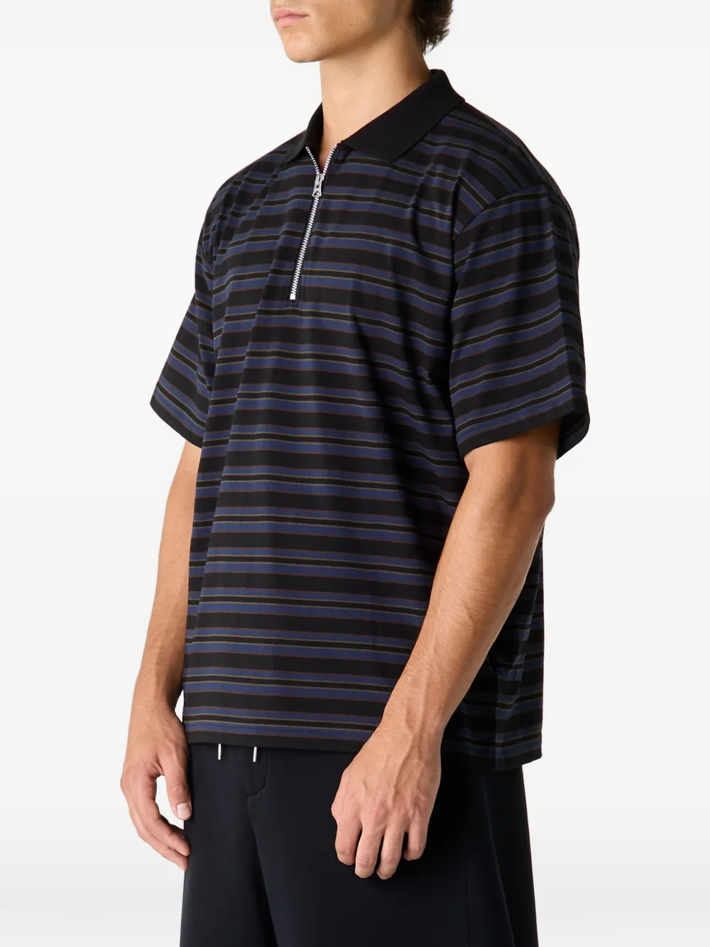 sacai Gestreept poloshirt met rits Zwart