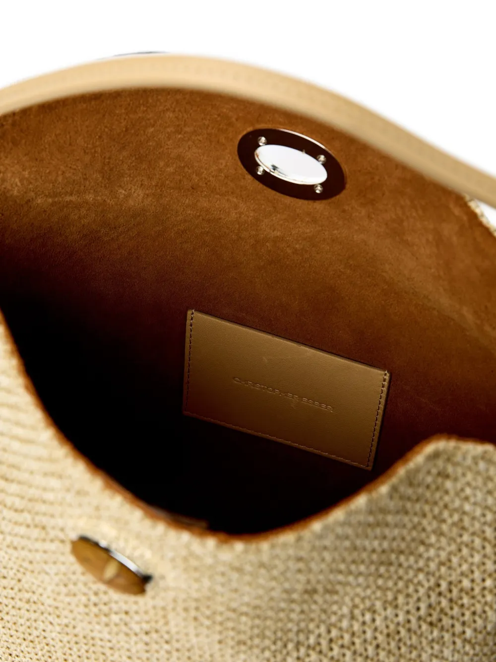 Christopher Esber Turnlock Raffia Shoulder Bag In Neutral