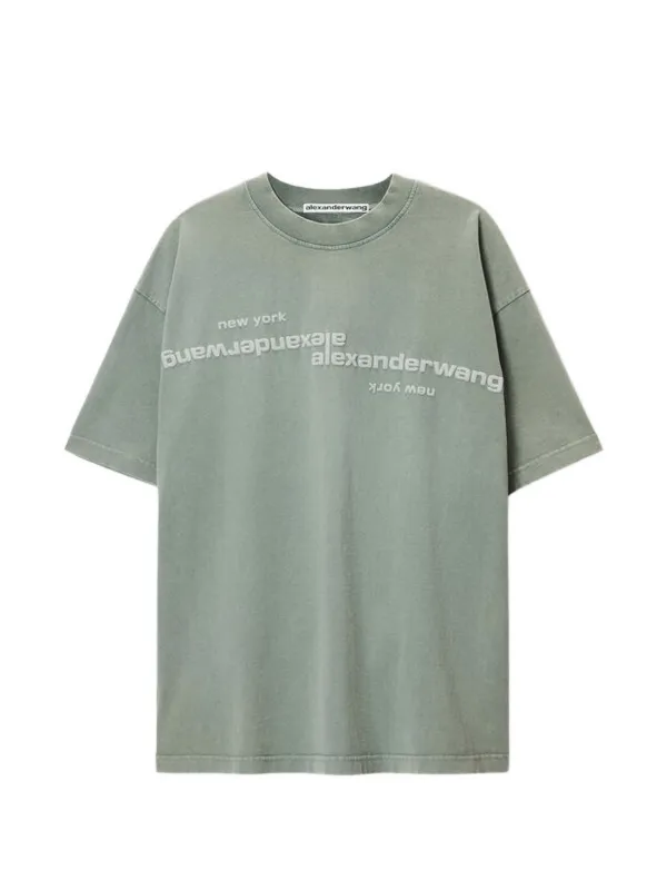 Alexander Wang Mirrored Logo Short Sleeve T-shirt in Green