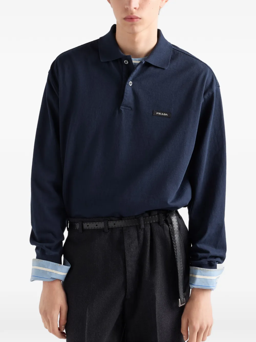 Prada Katoenen poloshirt met lange mouwen Blauw