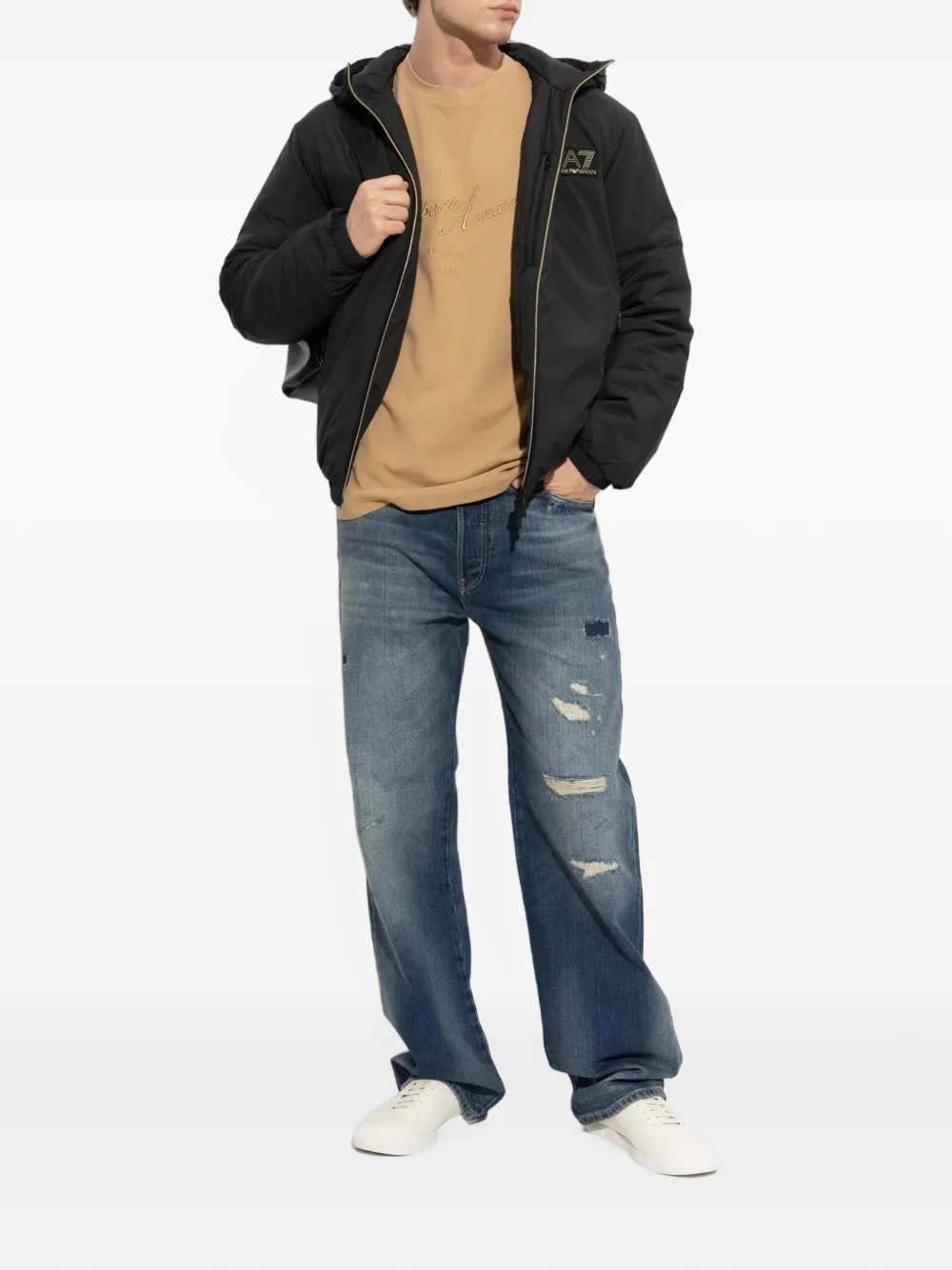 Ea7 Emporio Armani Jack met capuchon en logopatch Zwart