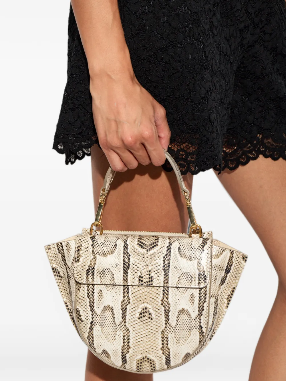 Wandler Hortensia mini-shopper met slangen-effect Beige